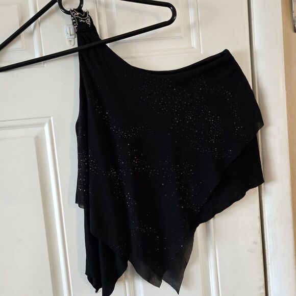 Daytrip Black One Shoulder Beaded Rhinestone Embellished Asymmetrical Top Small - Picture 3 of 9